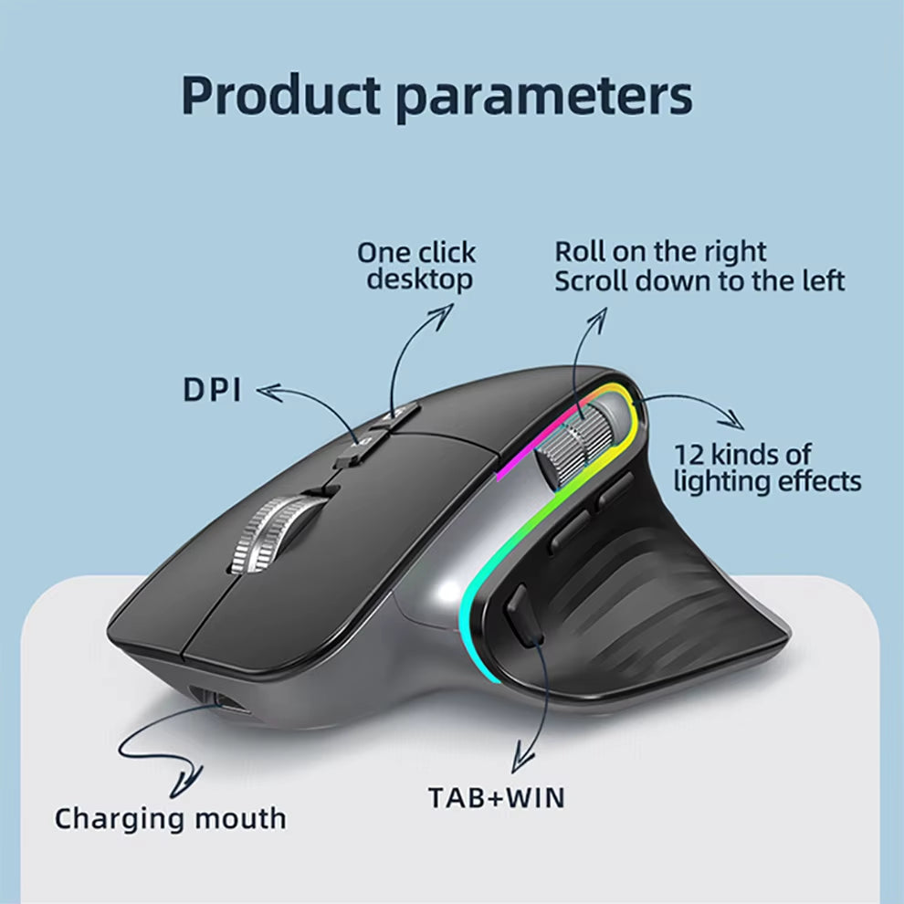 Bluetooth +2.4G Wireless Mouse Rechargeable 12 Colors RGB LED Gaming Mouse Ergonomic Mice for Gamer Computer Laptop Ipad