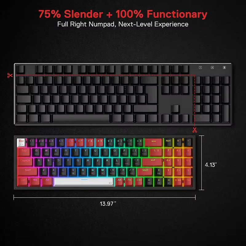 K628 PRO 75% 3-Mode Bluetooth 2.4Ghz Wireless RGB USB LED Gaming Keyboard 78 Keys Hot Swappable Compact Mechanical
