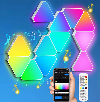 RGB Triangle LED Light Panels, DIY Triangle LED Wall Lights , APP and Remote Controlled, Music Sync for Gaming Room Bedroom
