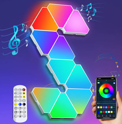 RGB Triangle LED Light Panels, DIY Triangle LED Wall Lights , APP and Remote Controlled, Music Sync for Gaming Room Bedroom