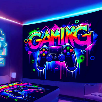 VIKAMA Gaming Neon Tapestry Handle Dazzle Gaming Bedroom Gaming Room Decoration Game Live Background Wall