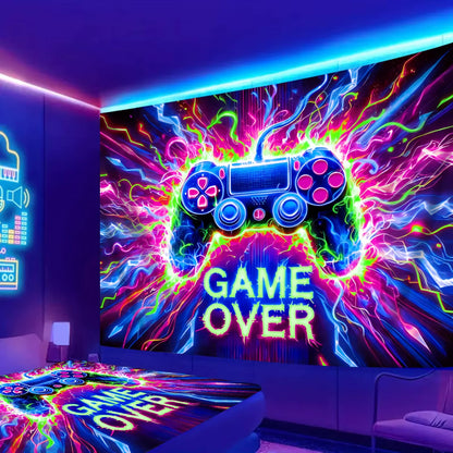 VIKAMA Gaming Neon Tapestry Handle Dazzle Gaming Bedroom Gaming Room Decoration Game Live Background Wall