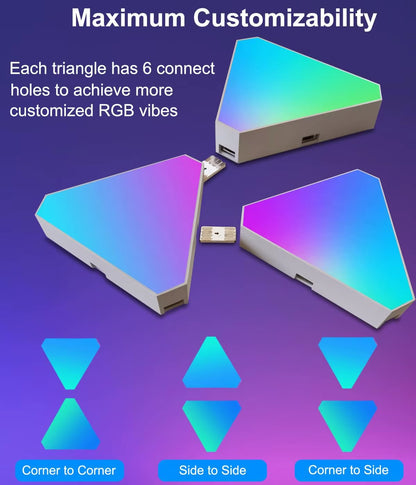 RGB Triangle LED Light Panels, DIY Triangle LED Wall Lights , APP and Remote Controlled, Music Sync for Gaming Room Bedroom