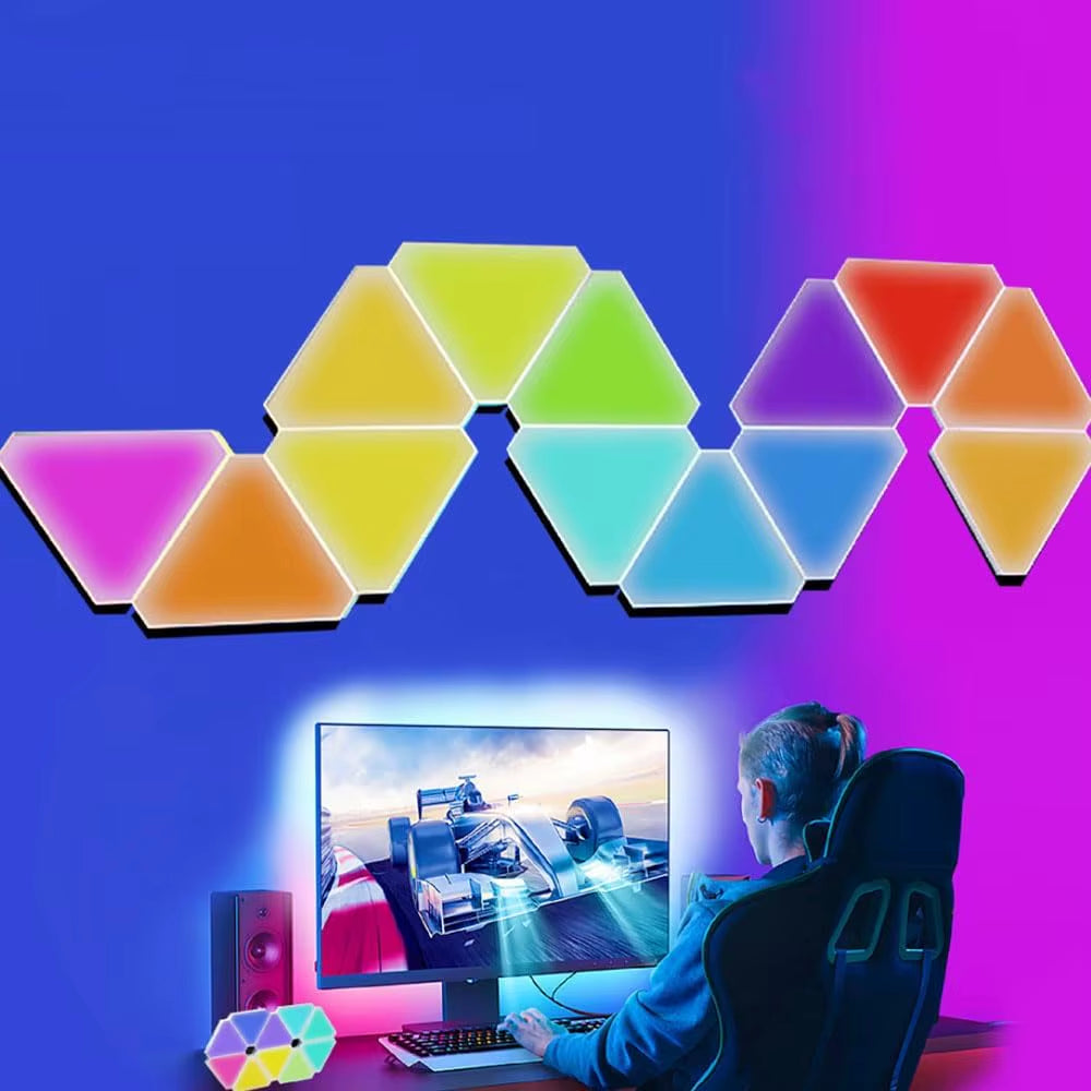 RGB Triangle LED Light Panels, DIY Triangle LED Wall Lights , APP and Remote Controlled, Music Sync for Gaming Room Bedroom
