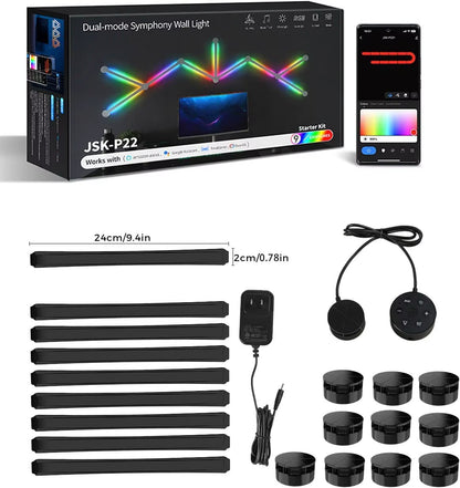 LED Smart Wifi Wall Lamp RGBIC Light Bar DIY Atmosphere Night Light APP Music Rhythm TV Backlight Bedroom Game Room Decoration